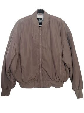 Alo Yoga Tan Taupe Ivory Faux Fur Lined Urbanite Bomber Jacket Medium